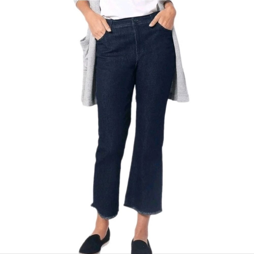 Susan Graver Cropped Jeans Size 14 Dark Wash High‎ Waist Stretch
